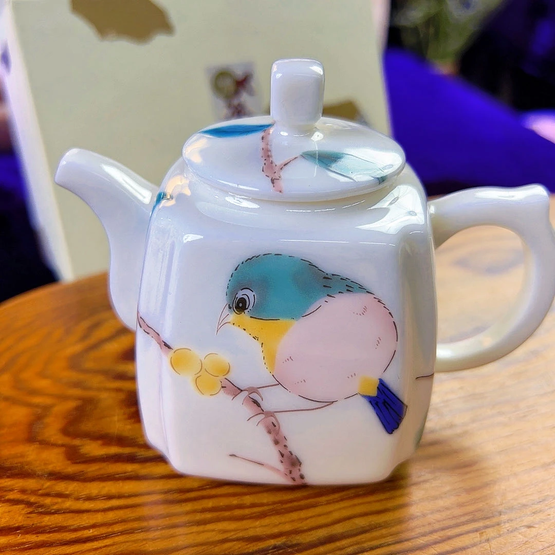 精品瓷器日本九谷烧纯手工枇杷鸟茶壶