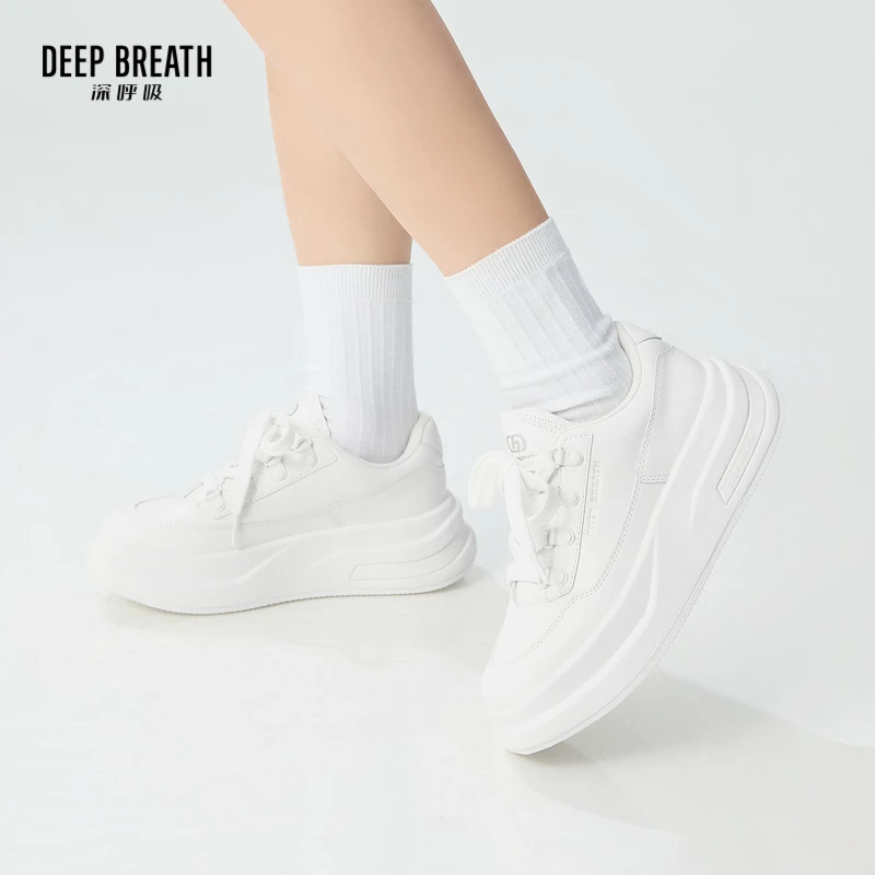DEEP BREATH深呼吸 新款绑带牛皮小白鞋厚底休闲鞋女鞋AX12286