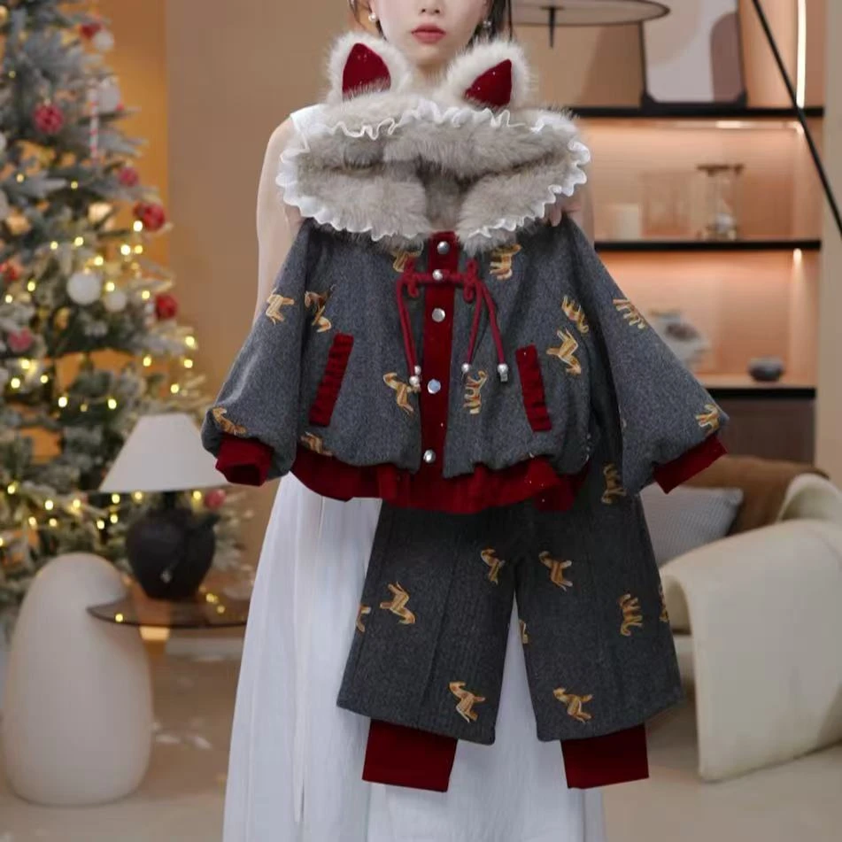 女童冬季加绒外套搭配子母裤2025新款洋气加绒洋气加厚保暖套装