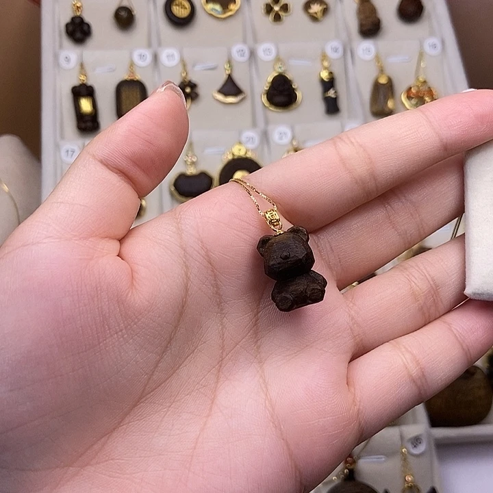 木质银小熊吊坠项链吊坠