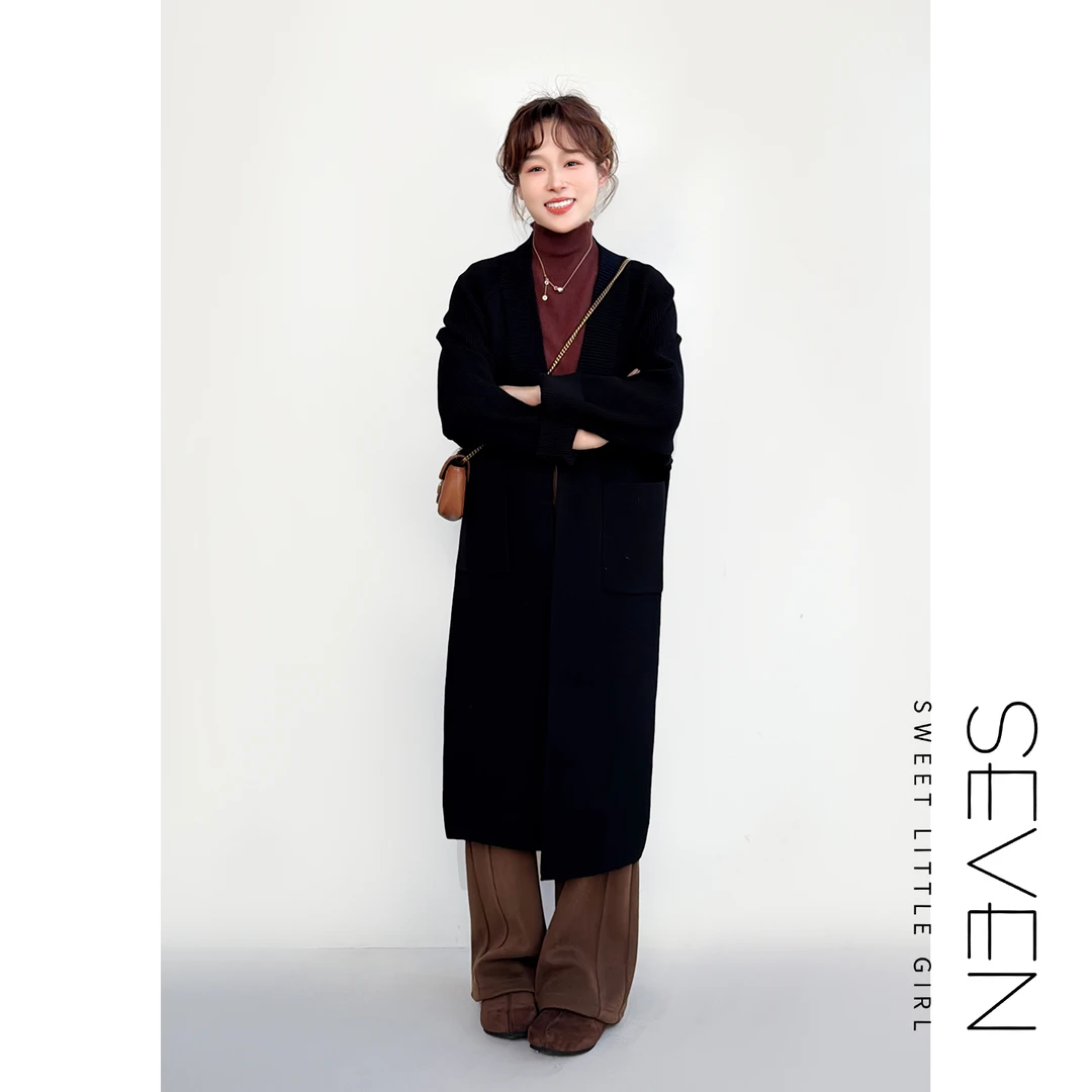 ⑦七七146小个子圆领厚款保暖中长款针织外套女休闲宽松毛衣小美说