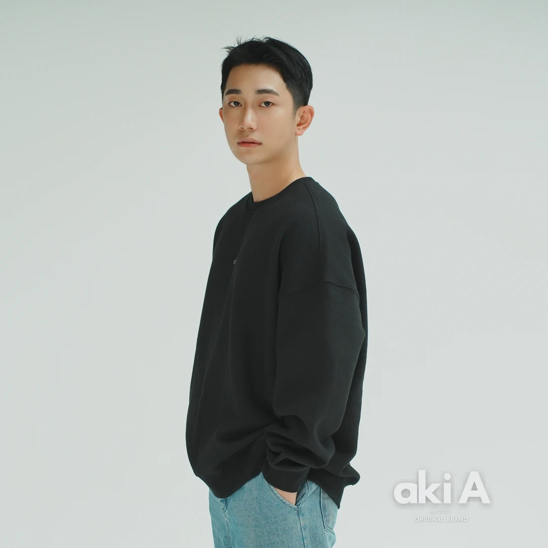 潮流oversized百搭秋冬卫衣男圆领宽松秋季上衣休闲长袖-拉绒纯黑