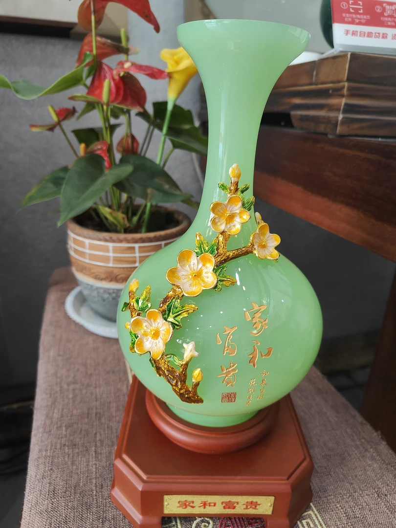 琉璃玉石花瓶摆件乔迁新居礼品客厅新房创意装饰品