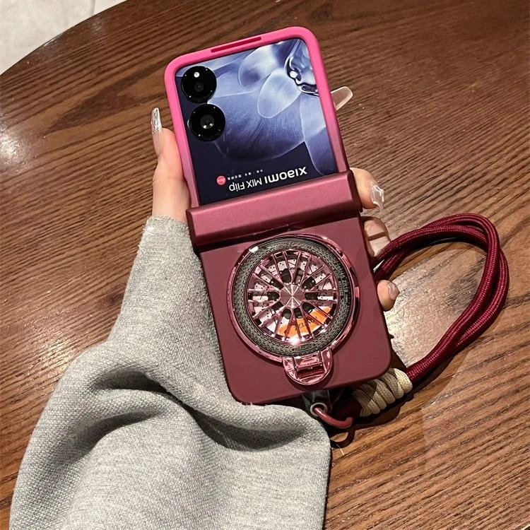 适用新款小米mixflip2手机壳折叠屏烤漆磨砂渐变陀螺支架女保护套