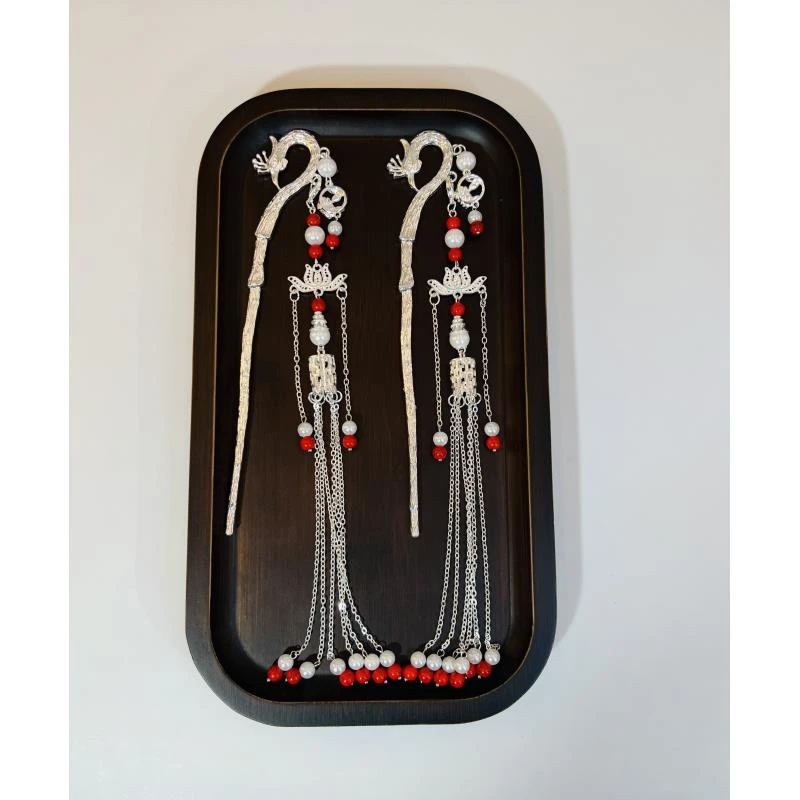 红凤凰，原创新中式凤凰可拆卸红色流苏两用发簪发钗（1942）