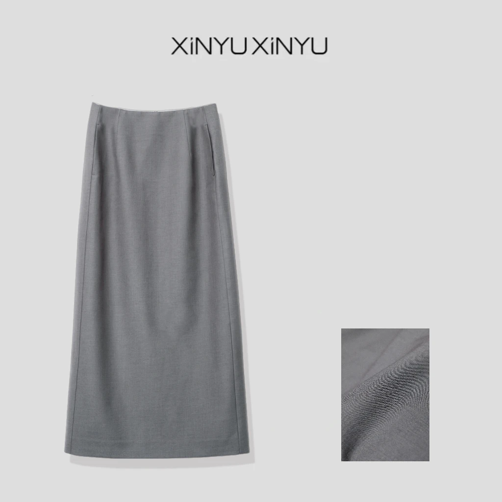 XINYU/芯与春夏版定染灰色优雅弧度半裙 137166 时尚 气质 显瘦