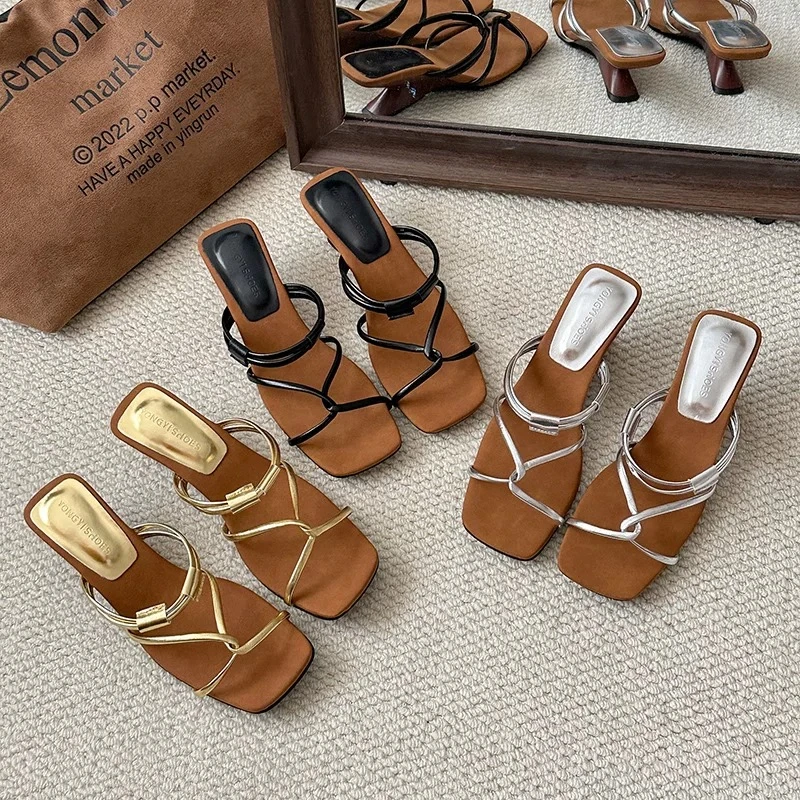 511新款夏季交叉套筒法式夏季凉鞋百搭女时装凉鞋平底小众