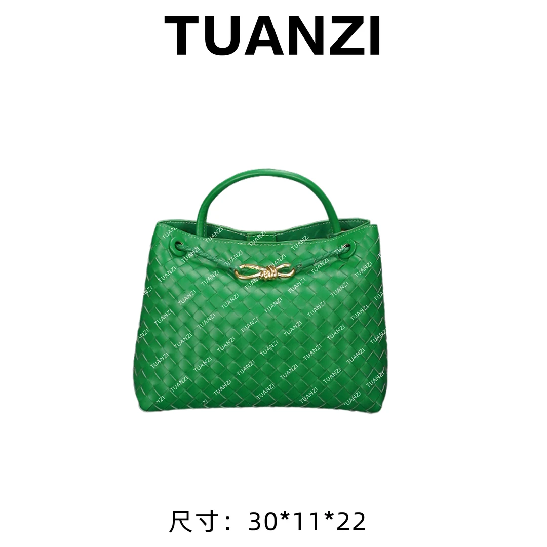 『高端玩家』小葆Andi大号明星同款编织头层皮女包 XKY-6816-绿色