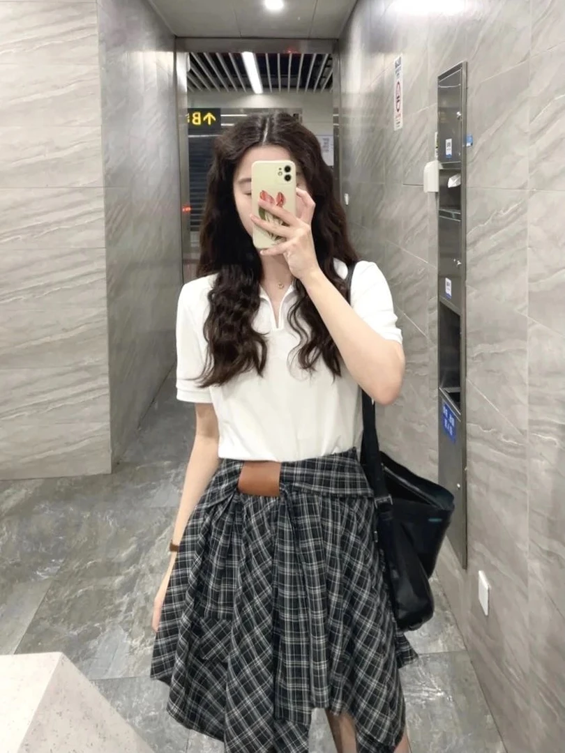 辣妹绝美套装裙2025初夏学院风穿搭套装设计感不规则半身裙一整套