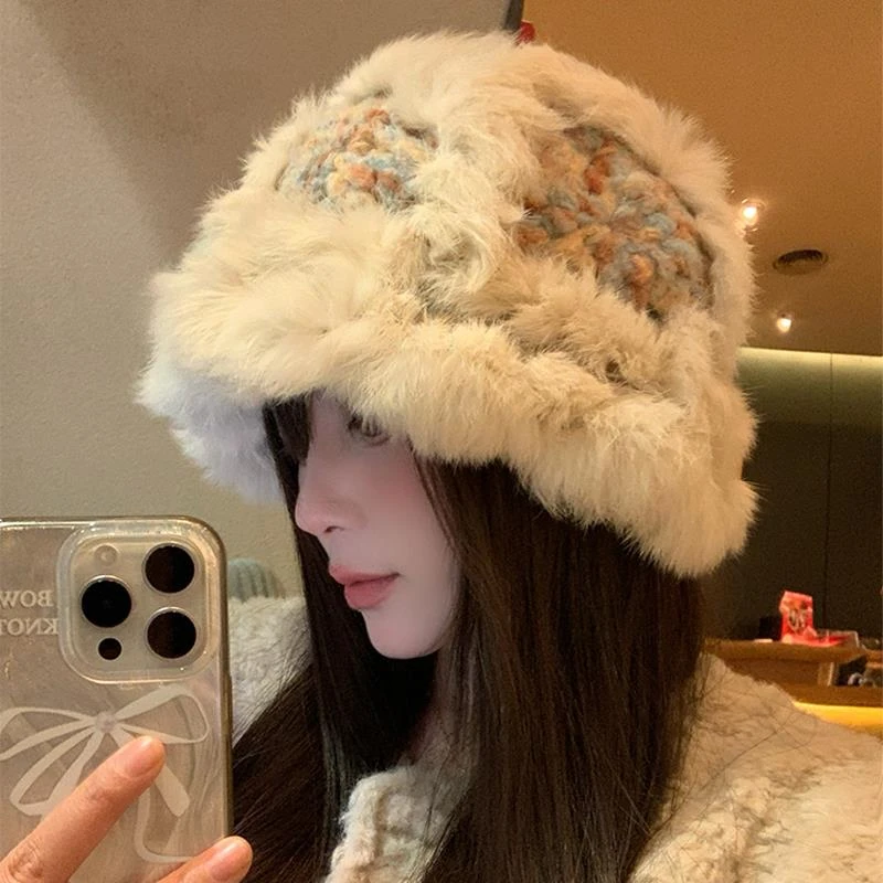 帽子女秋冬季韩系可爱百搭显脸小渔夫帽防寒保暖毛线帽冬大头围