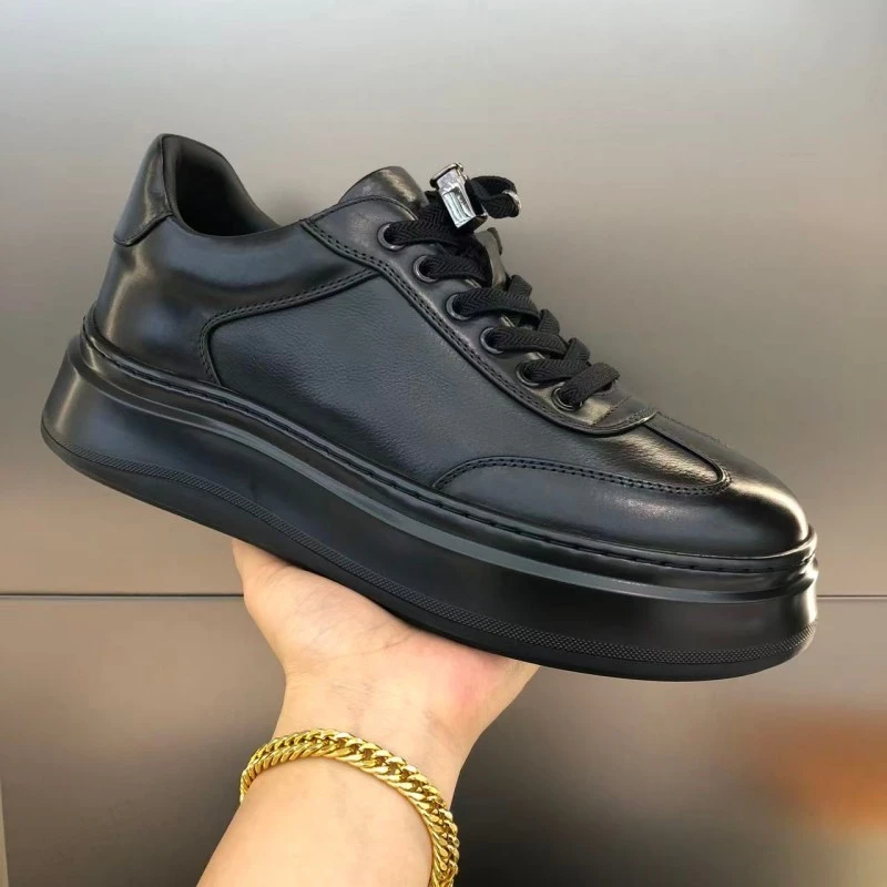 2025秋冬新款高端商务休闲真皮男士厚底皮鞋头层牛皮时尚运动男鞋