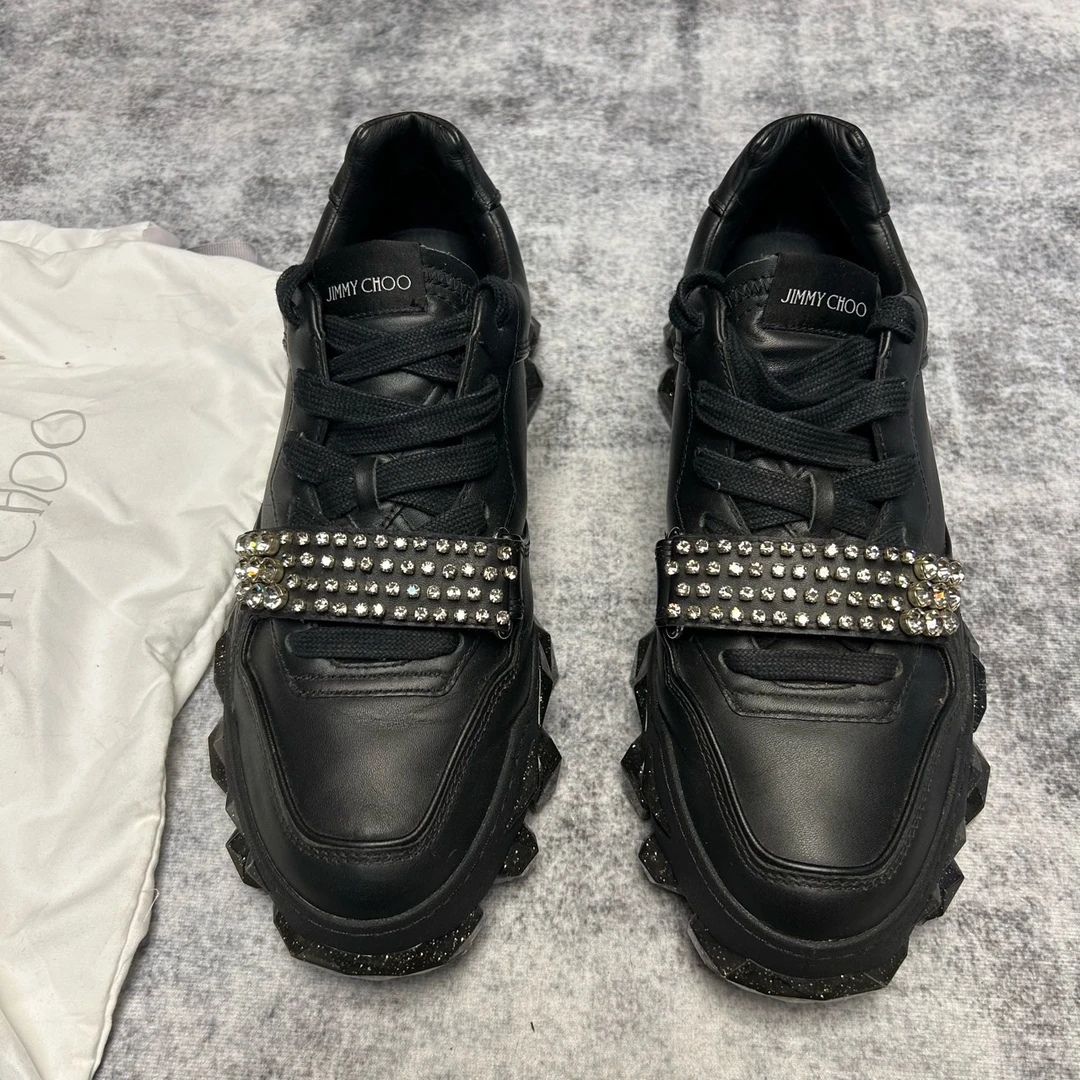 99新 maje Jimmy Choo 水钻厚底魔术贴休闲鞋 41码