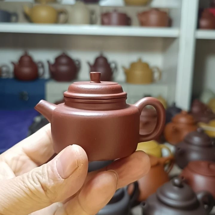 紫砂茶壶原矿红皮龙德钟70cc内推半手工