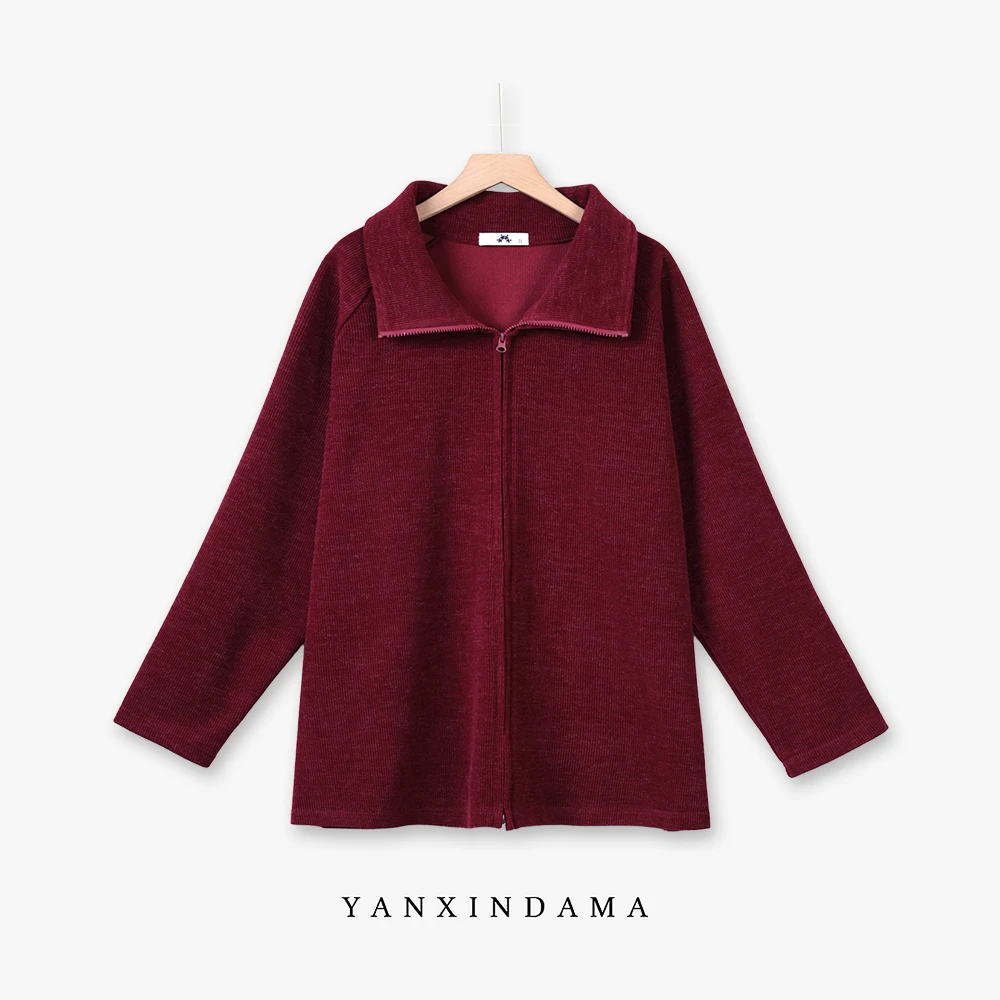 【岩心】大码女装300斤胖MM韩版慵懒风拉链翻领针织上衣10239