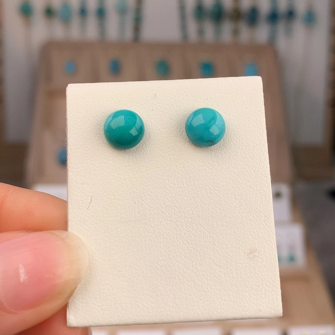 绿松石银S925镶嵌耳饰