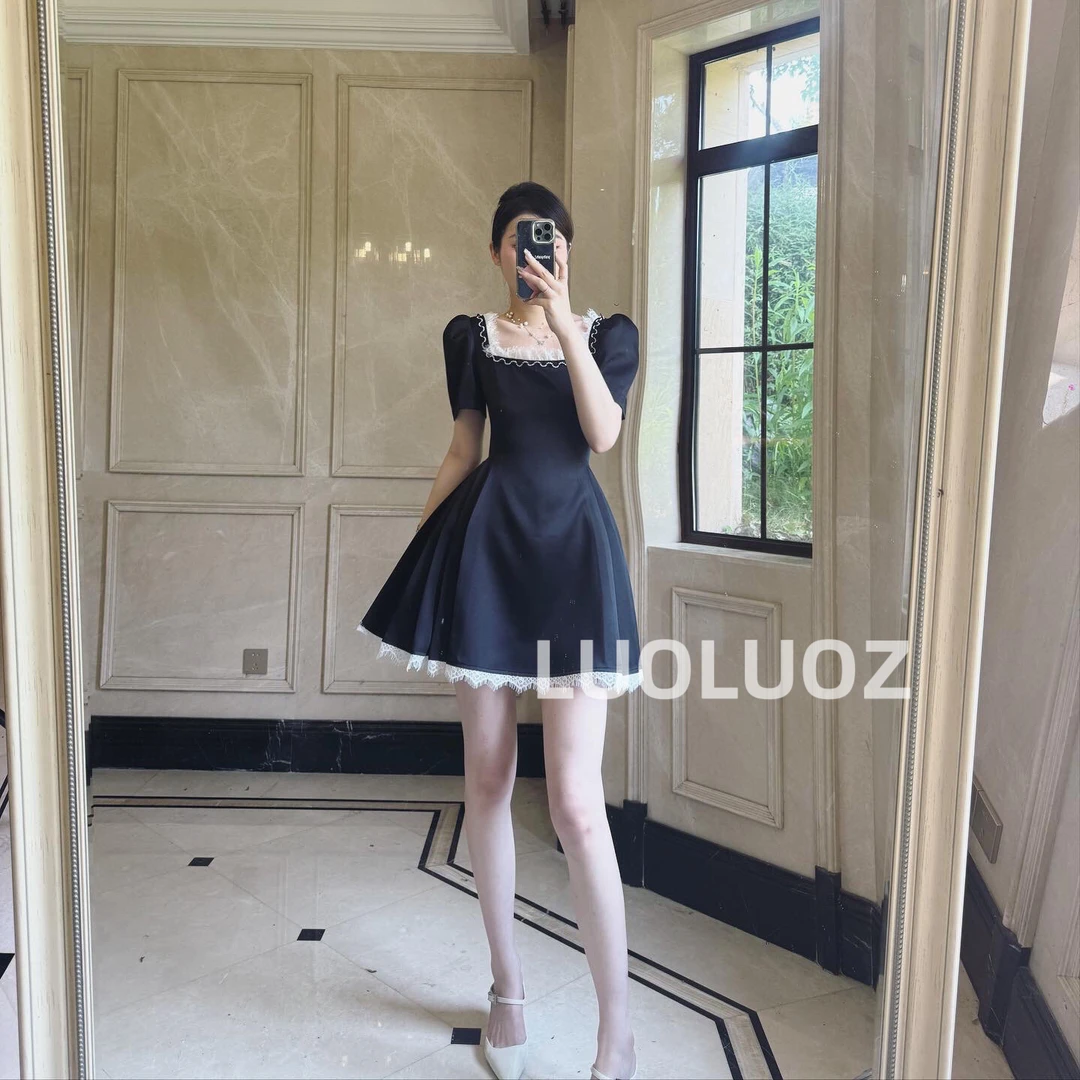 【现货】LUOLUOZ【夏日轻氧】法式气质拼接蕾丝收腰显瘦连衣裙JF015