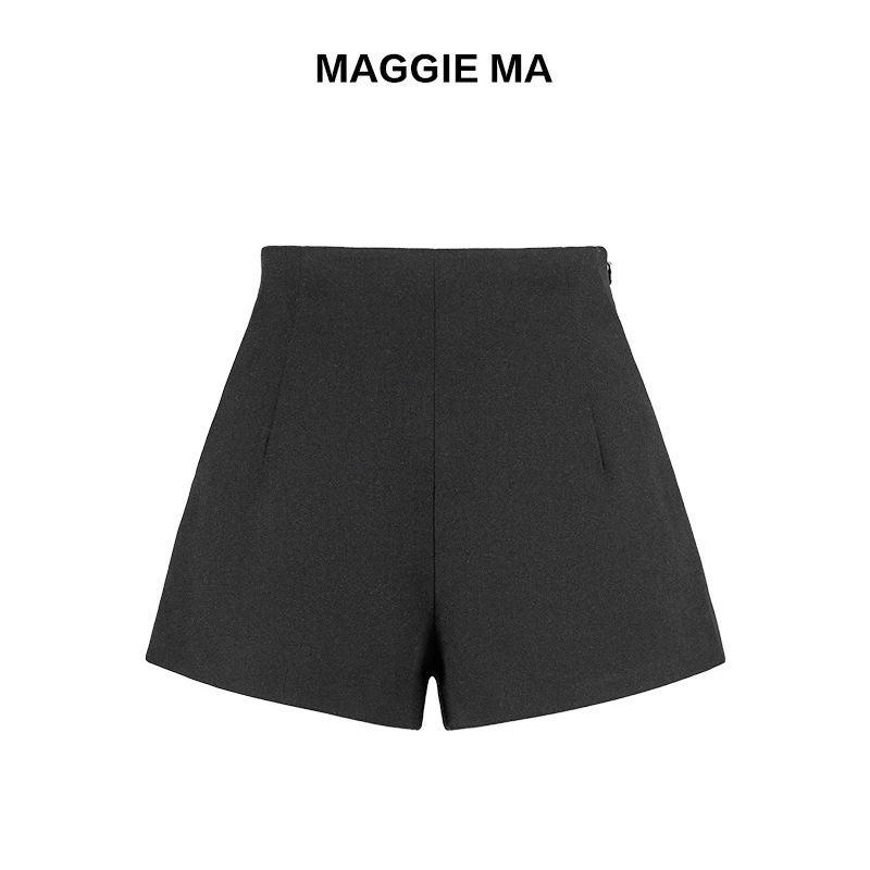 MAGGIE MA马婧设计师款黑色经典高腰百搭通勤休闲显瘦短裤996P