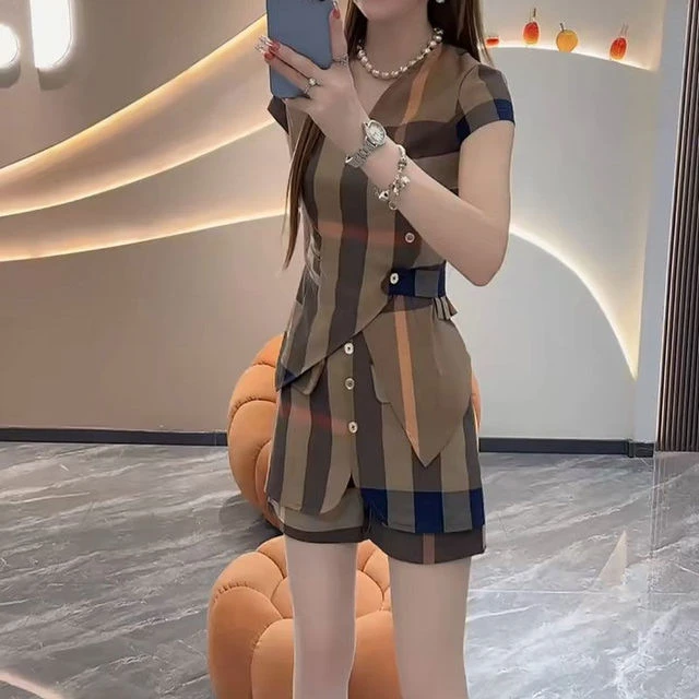 韩版遮肚显瘦印花上衣短裤两件套2025夏季新款大码时尚短袖套装女