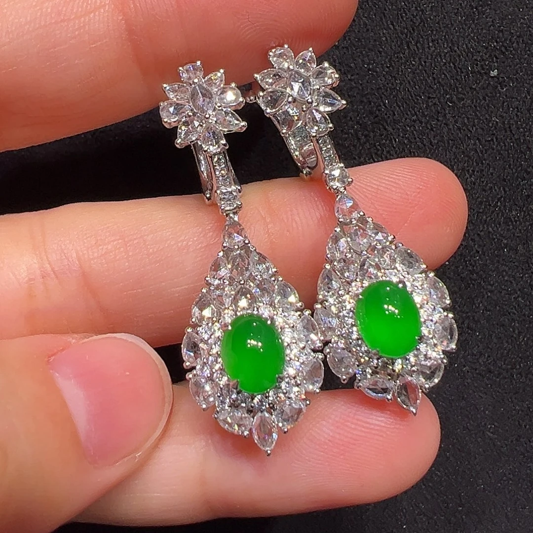 翡翠18K金镶嵌耳饰