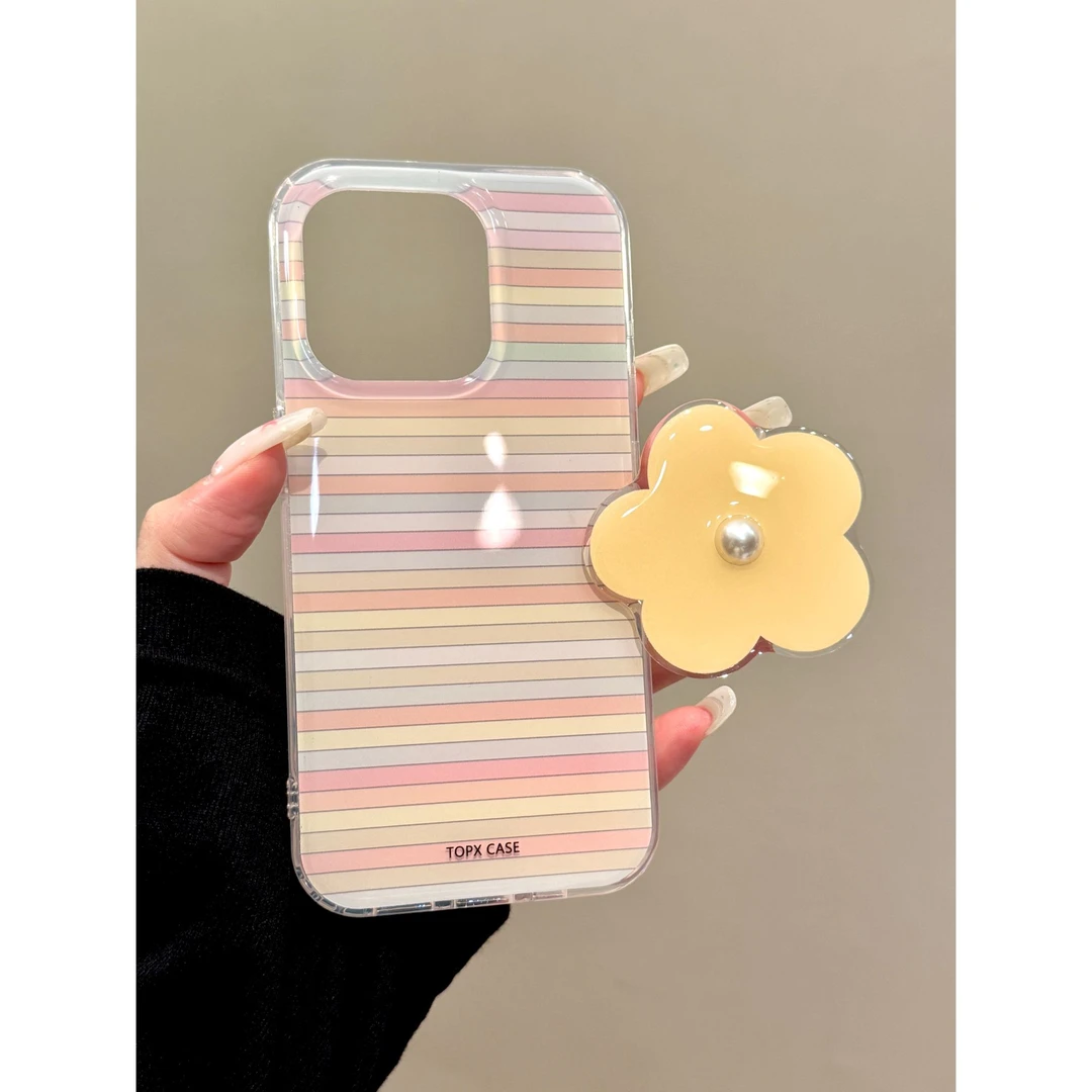 适用苹果iphone16promax条纹花朵15pro韩风个性14支架13ins手机壳
