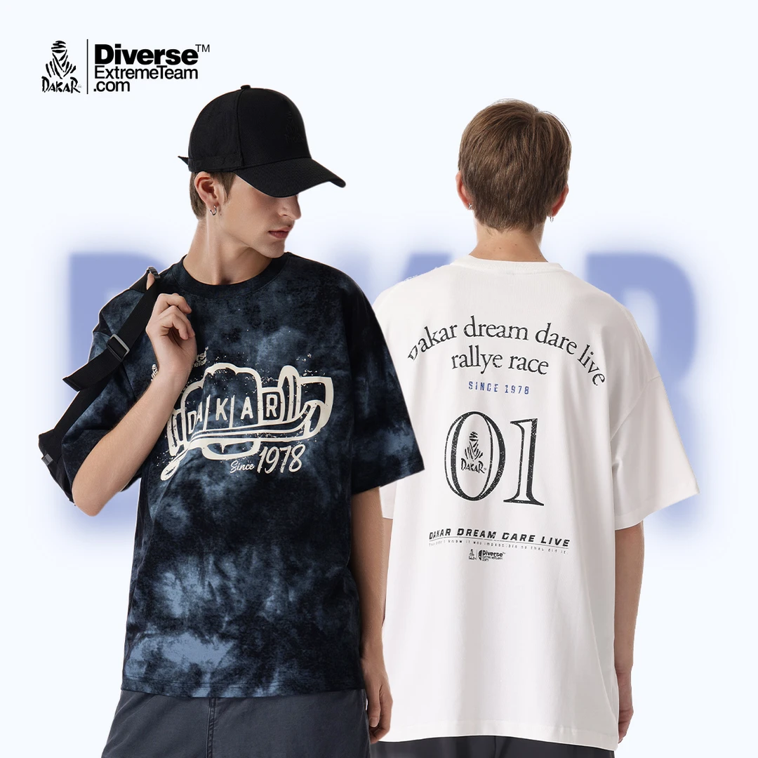 达喀尔【破晓＋01-到手两件】款潮流印花透气重磅棉T恤男女同款圆领