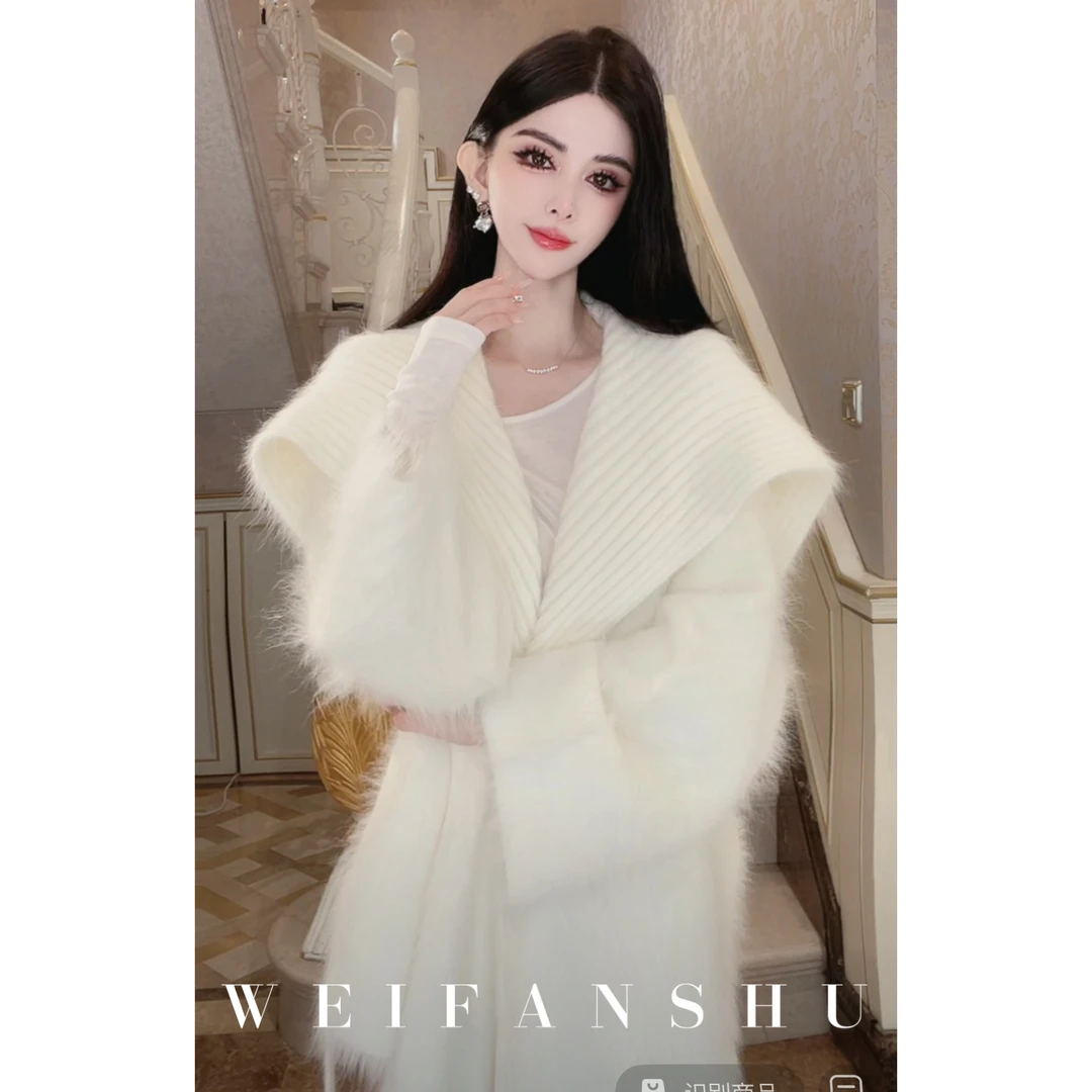 WEIFANSHU/魏凡舒【雾冬回忆】秋冬新款气质百搭水貂绒系带毛衣外套