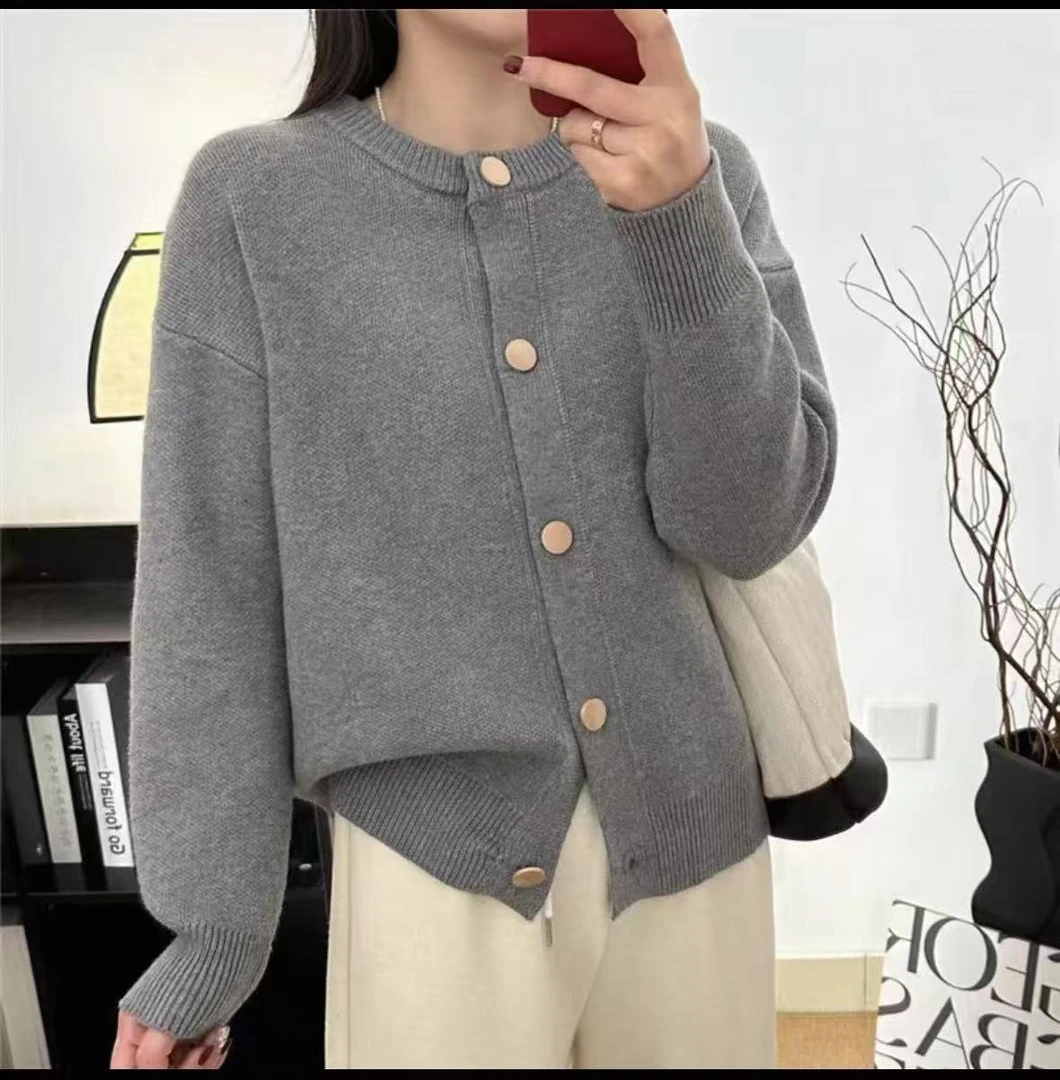 【大饼扣开衫】韩系设计感纽扣圆领针织开衫春秋糖果色开衫毛衣