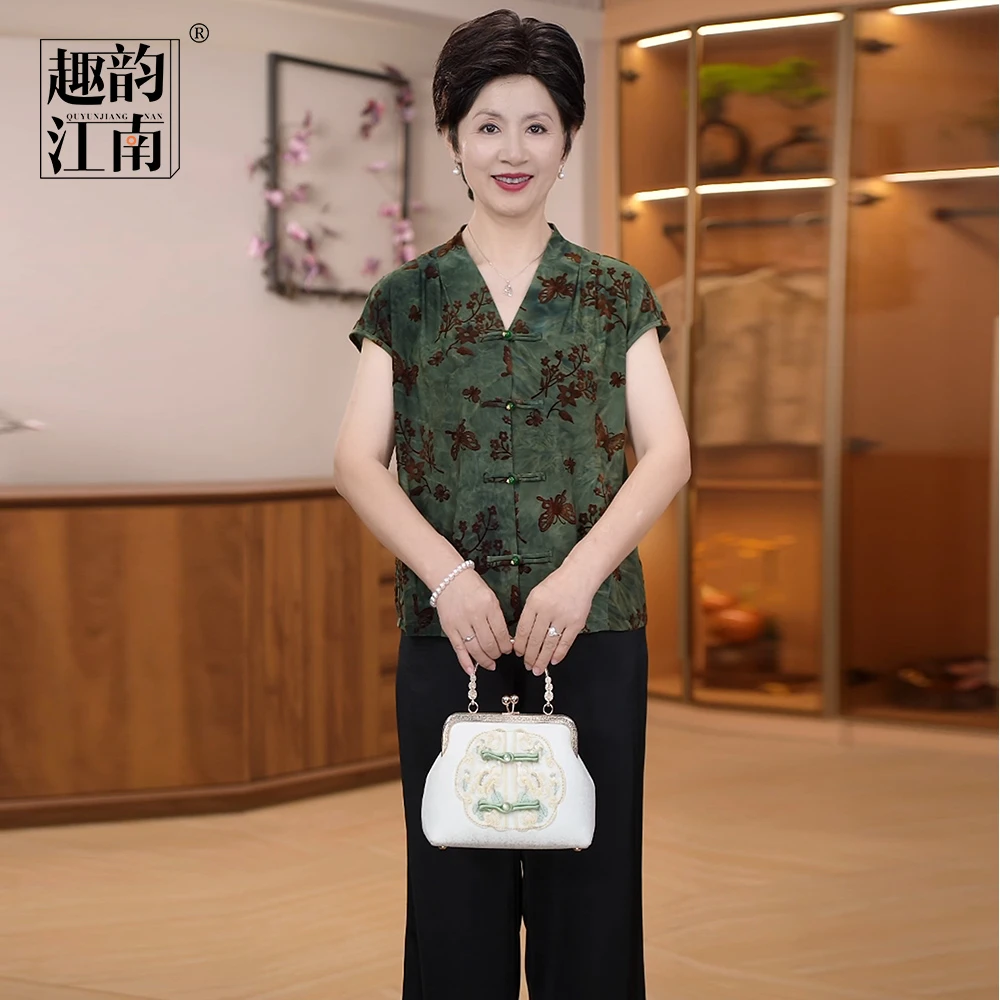 趣韵江南奶奶装复古气质蝴蝶印花复古套装夏季遮肚显瘦宽松两件套