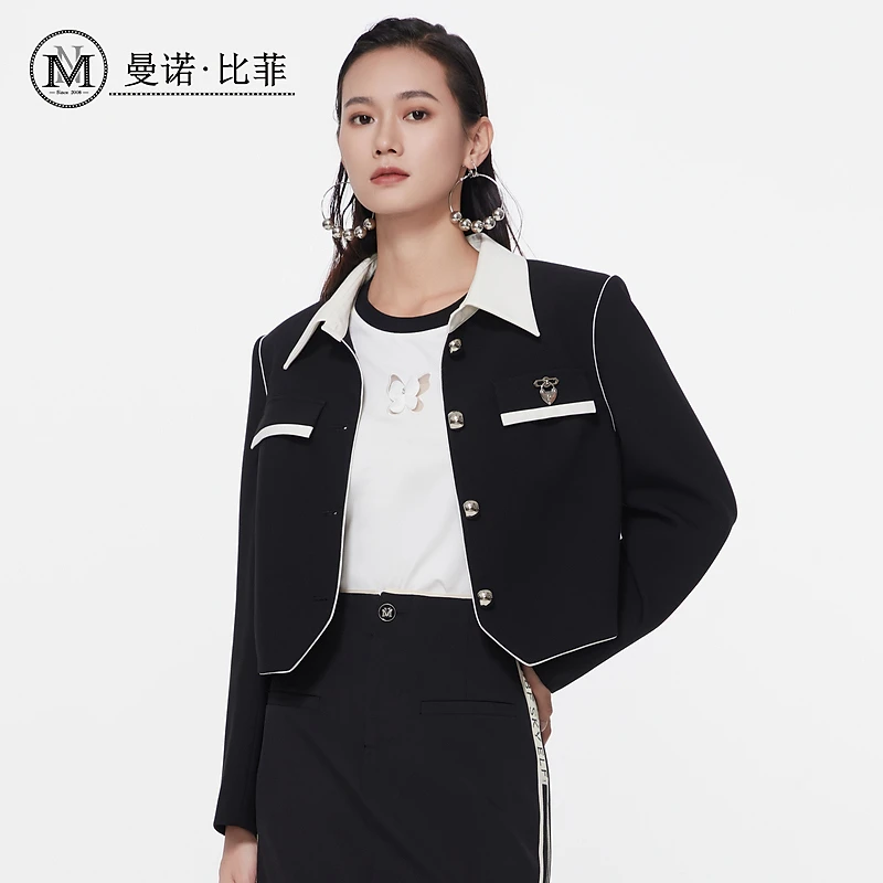【九月专属】春黑白撞色西装外套百搭MFJG113262