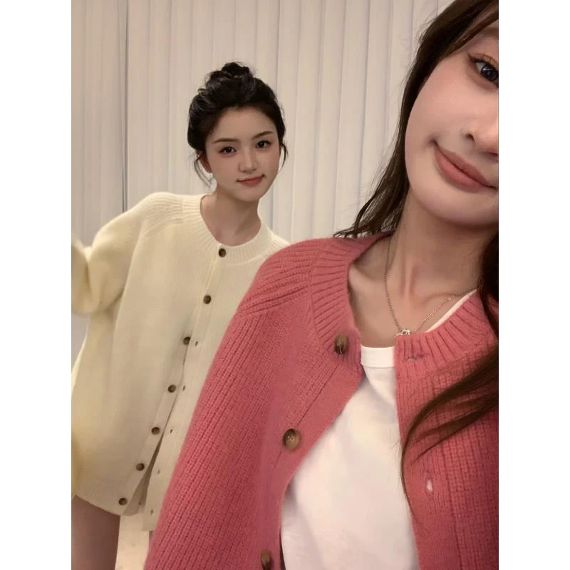 SSYDFER【绵绵】时尚网红长袖百搭女士圆领秋季厚款设计感开衫毛衣