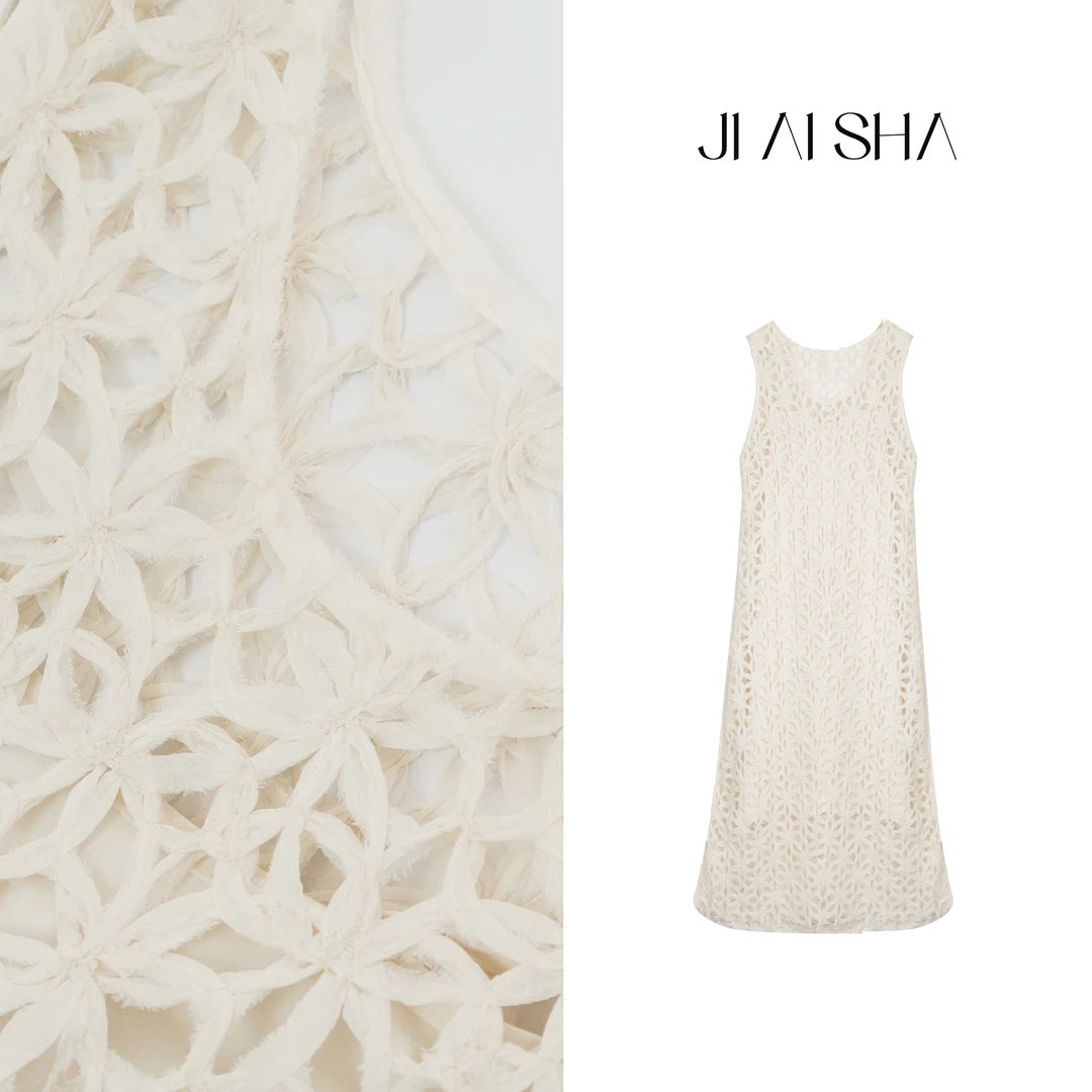 JAS 今屿 春夏设计轻奢高端钩花镂空连衣裙qc JAS-FF-8075