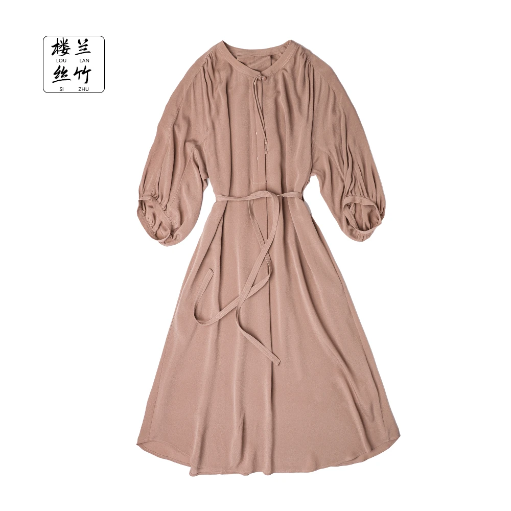 【桑蚕丝大W】新款法式泡泡袖鬼绉桑蚕丝女装连衣裙MRSZ-L5200