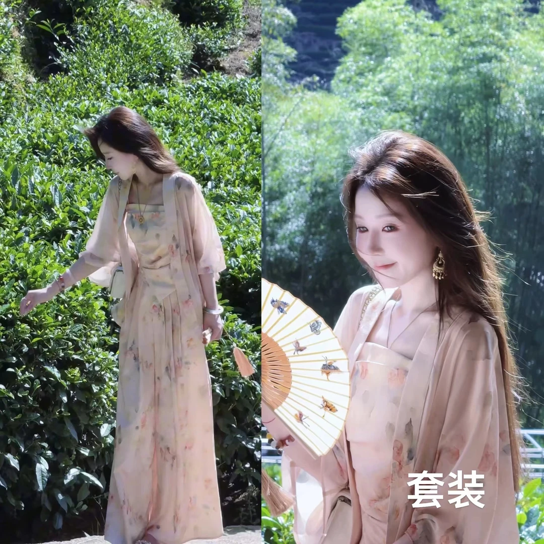 【婷婷】《西西里岛》橘粉花卉国风裤装套装 TTZ2SX500【Q】