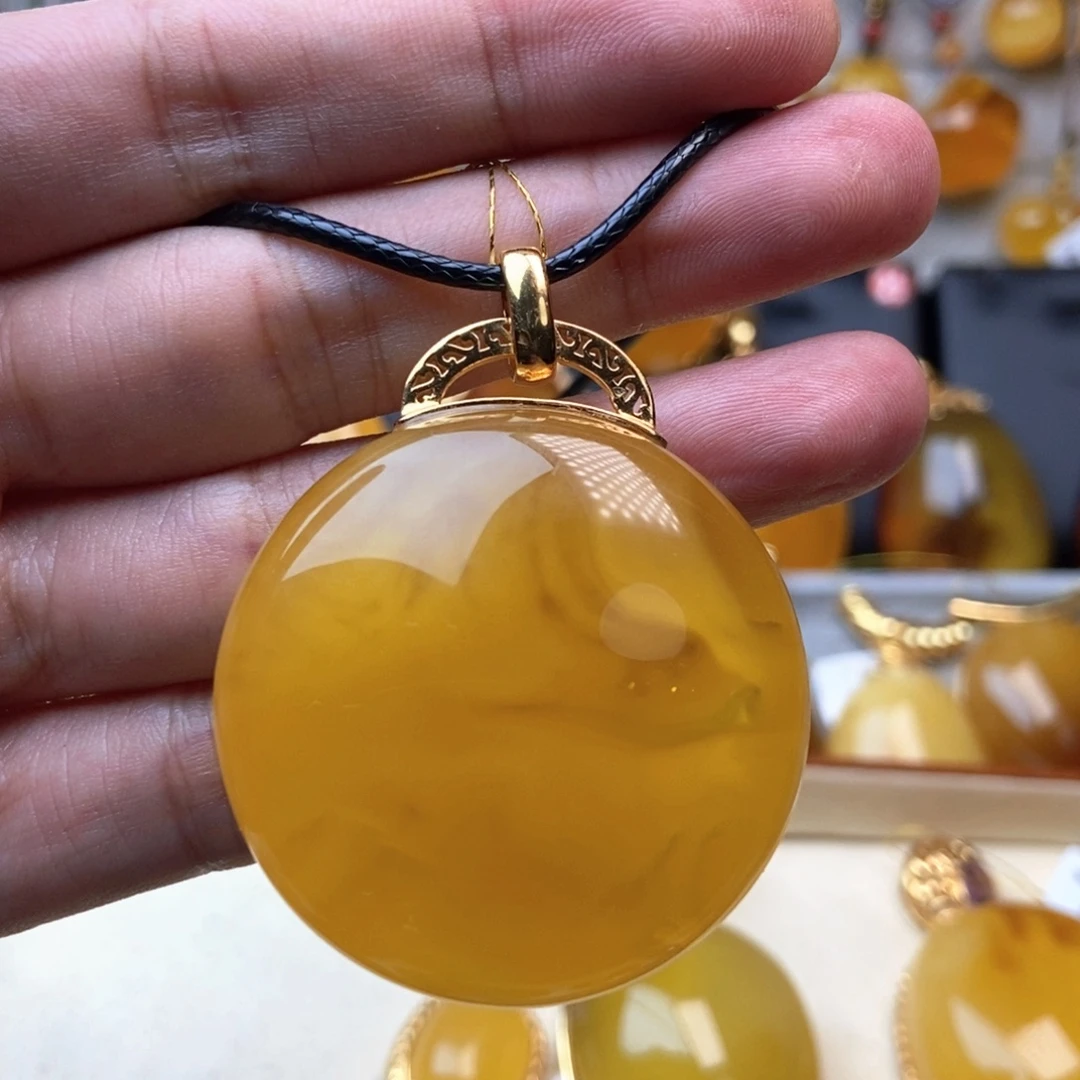 师***姐琥珀银S925镀金镶嵌颈饰