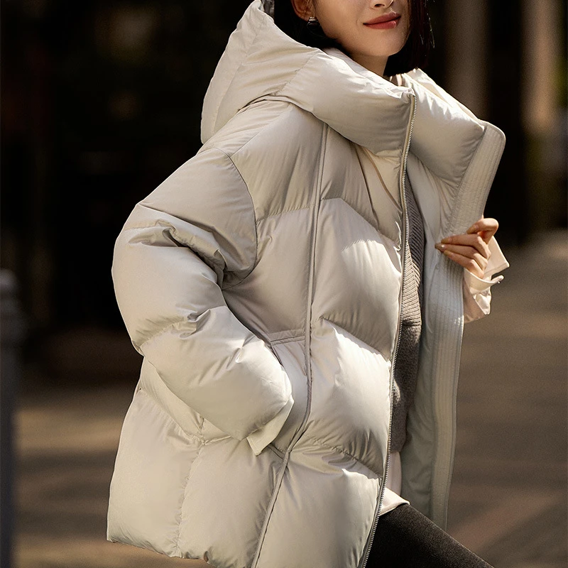 三防95白鹅绒立领连帽羽绒服平湖女装2025冬季新款高端鹅绒服外套