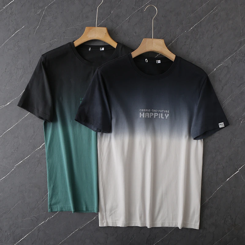 HS208剪标夏季男士圆领短袖t恤100棉透气渐变休闲半袖上衣