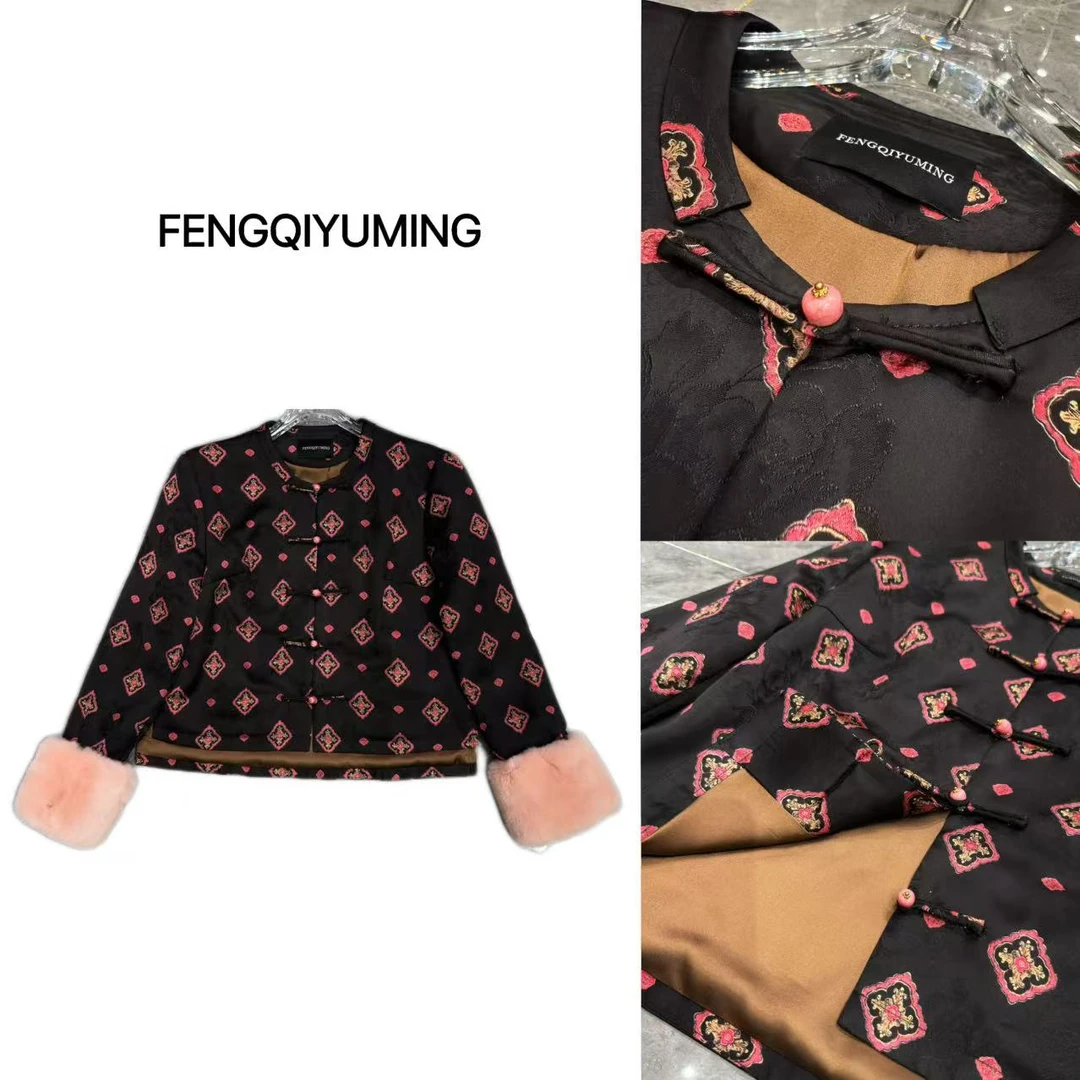 【禧乐】新中式獭兔毛气质网红时尚复古国风棉服