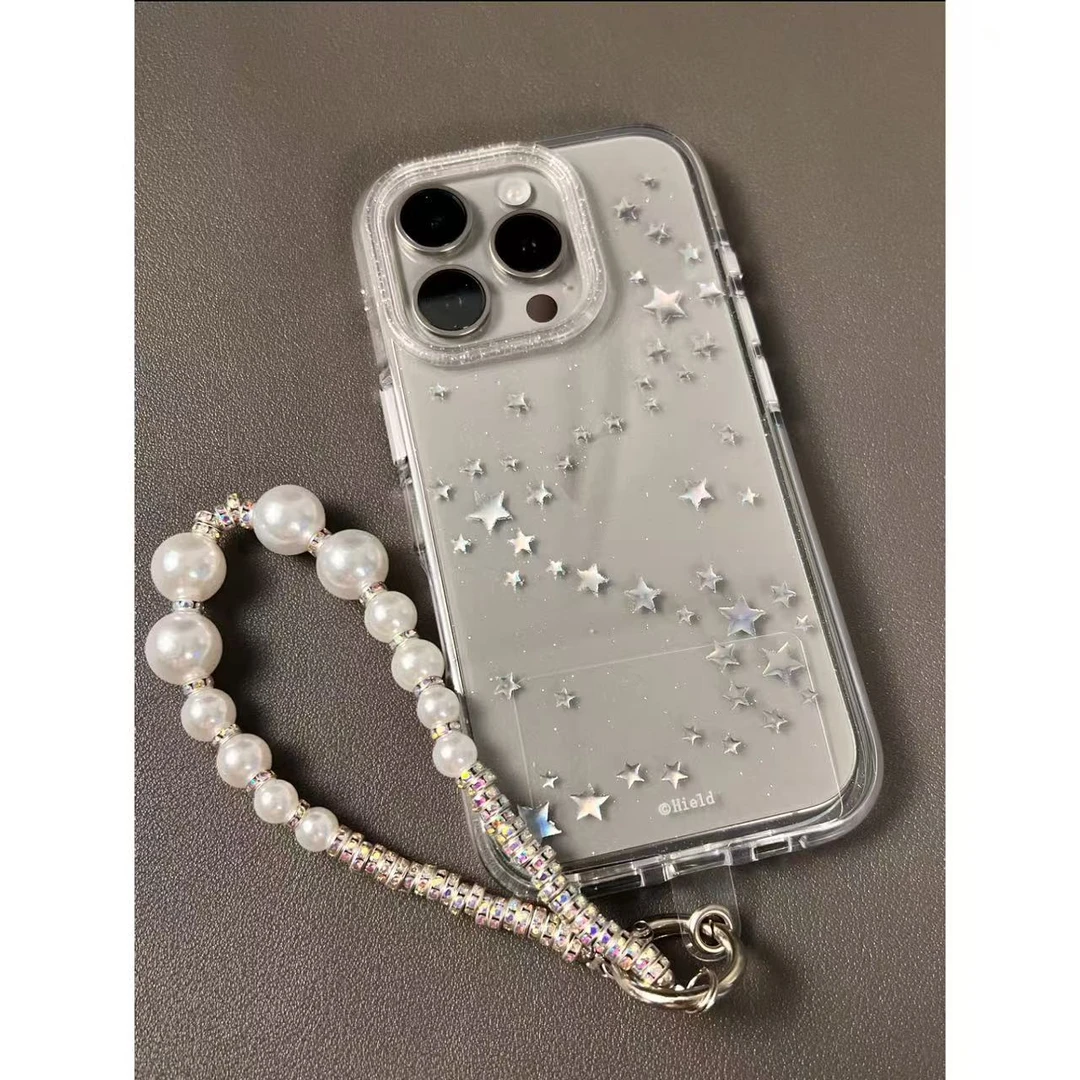 ins韩系闪粉满屏银色镭射星星适用iPhone16Promax苹果15/14手机壳