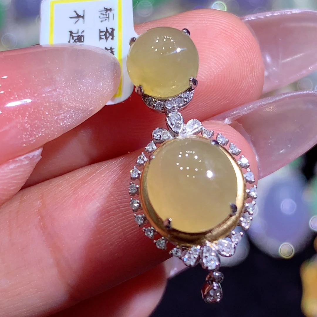 吊坠(不含链)18K金镶嵌翡翠