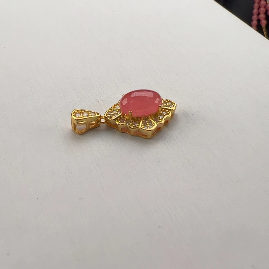 菱锰矿（红纹石）银S925镶嵌吊坠(不含链)