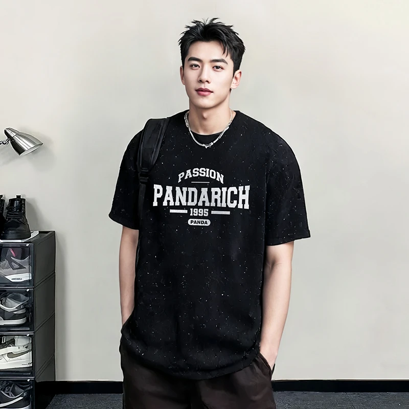 PANDARICH官方正品纯棉满天星情侣短袖T恤发泡印花美式夏季体恤潮