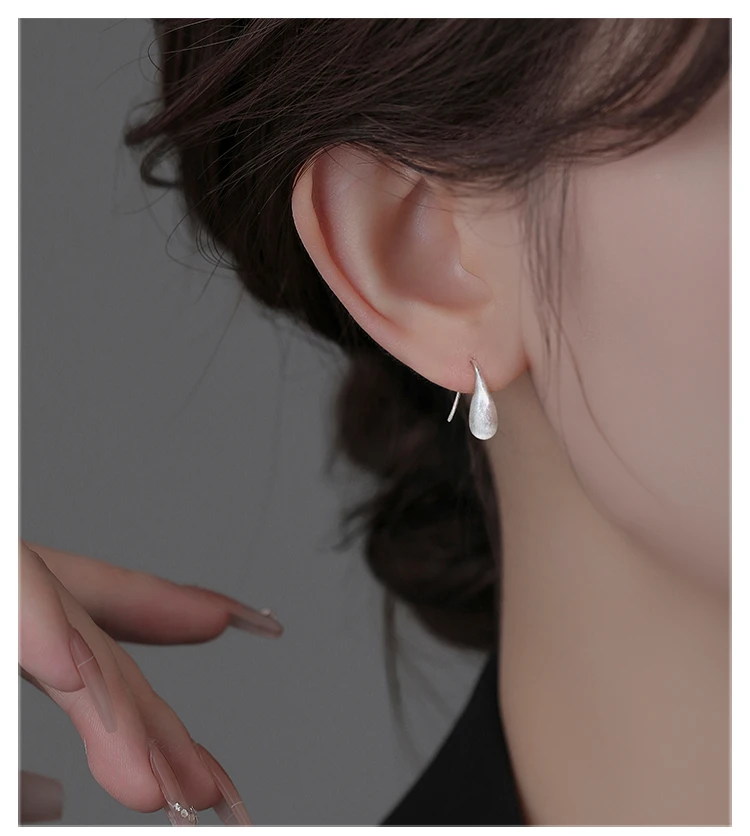 足银耳饰 纯银s999拉丝水滴耳环女小众设计高级感耳钩2025新款