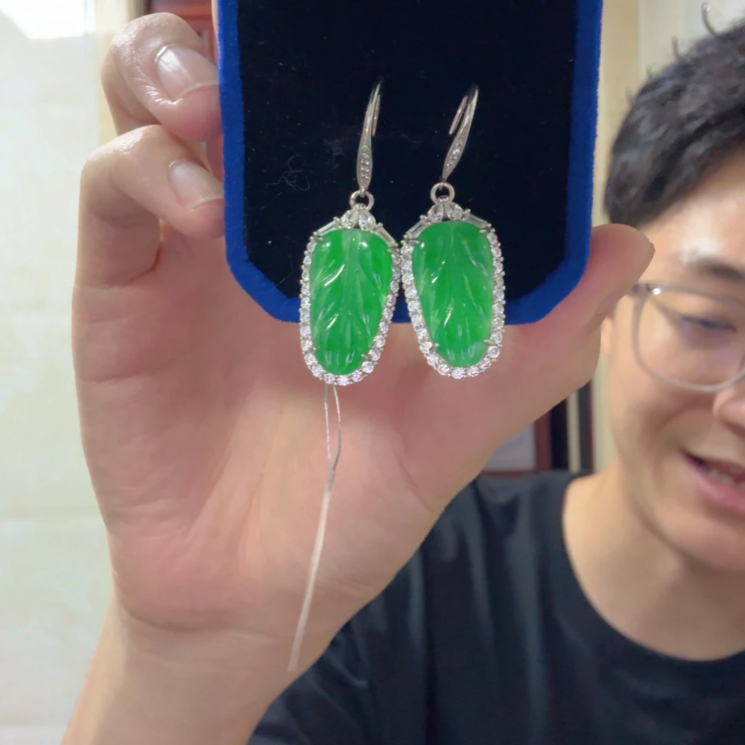 翡翠银S925镶嵌耳饰耳饰