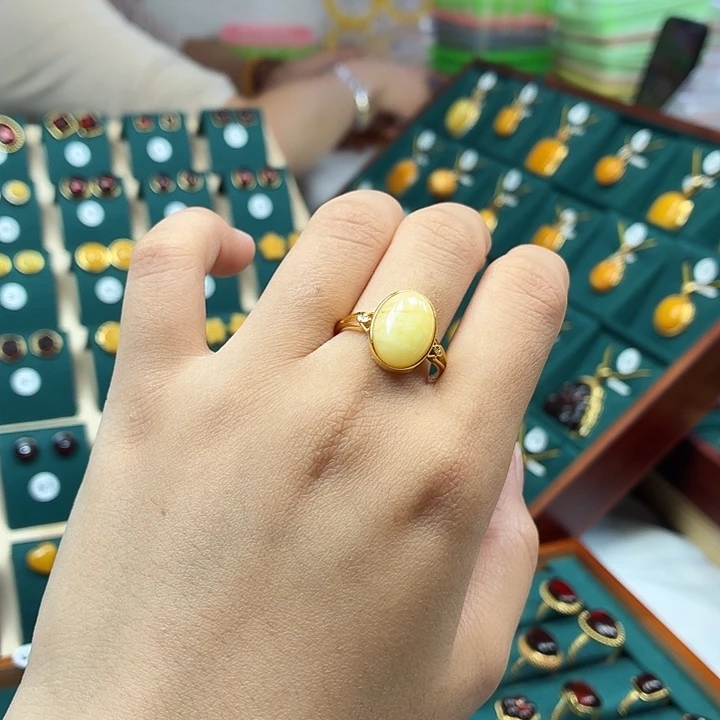 琥珀银S925镶嵌戒指