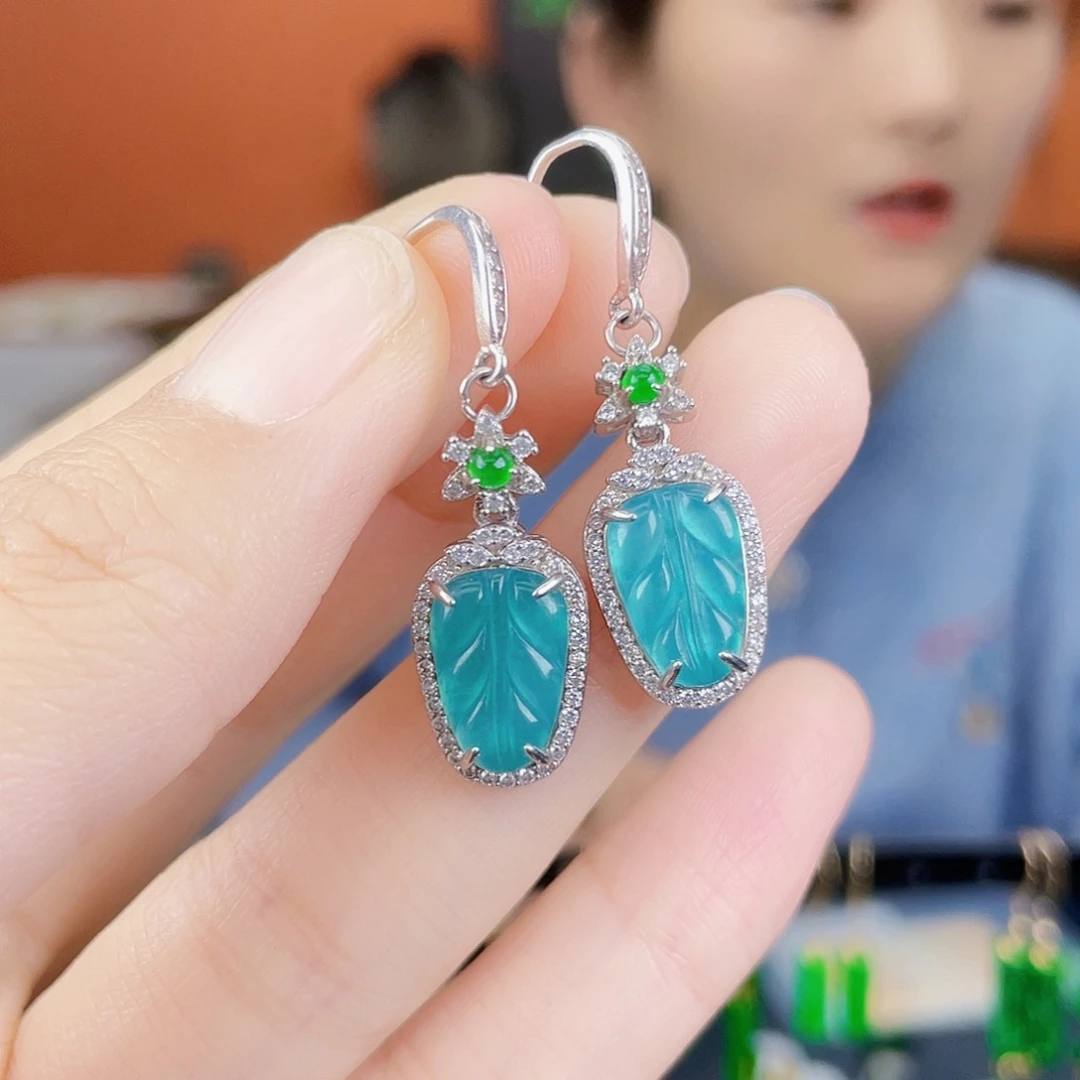 翡翠银S925镶嵌耳饰