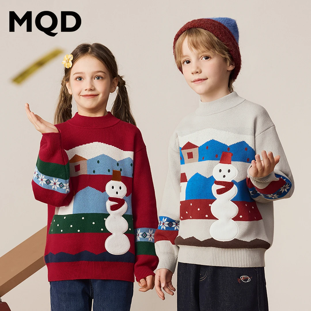 【拜年服】MQD童装冬季新品卡通雪人保暖亲肤半高领毛衣9644W07G3