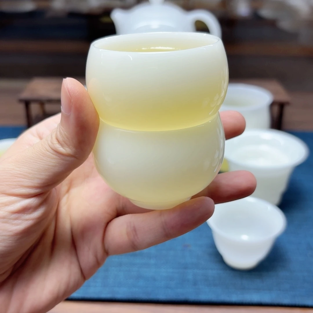 禅定杯璞玉冰种玉瓷茶具