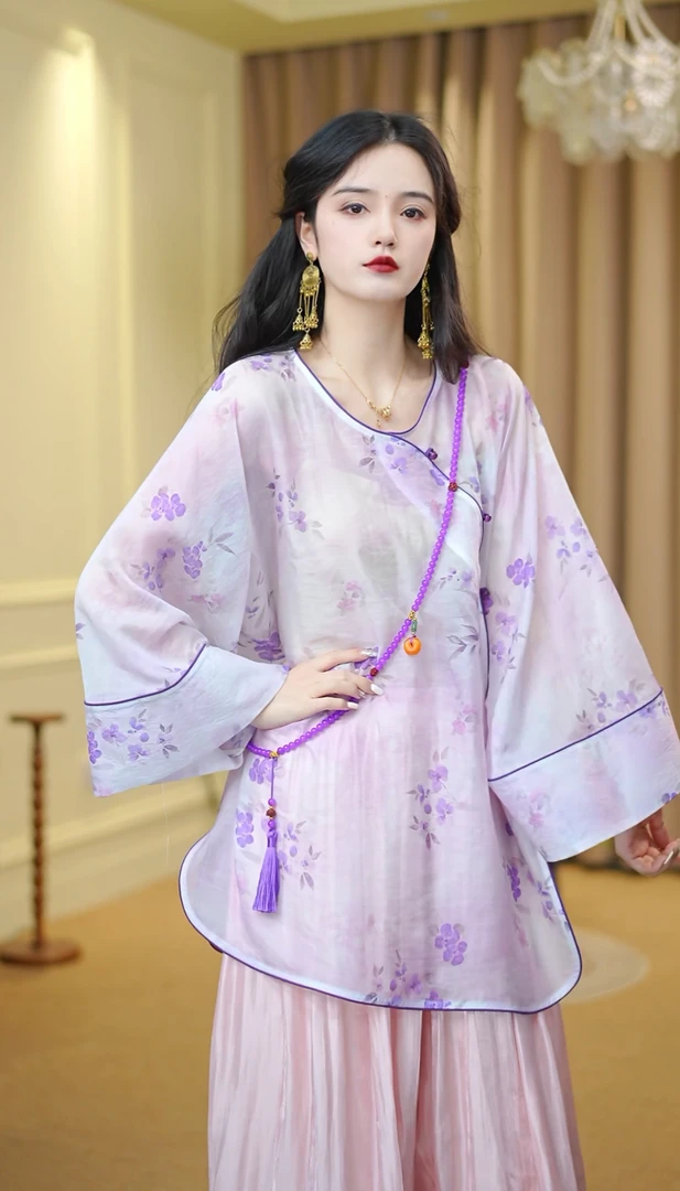 月畔湾【镜湖月】新中式夏季慵懒风宽松气质清冷禅意七分袖上衣