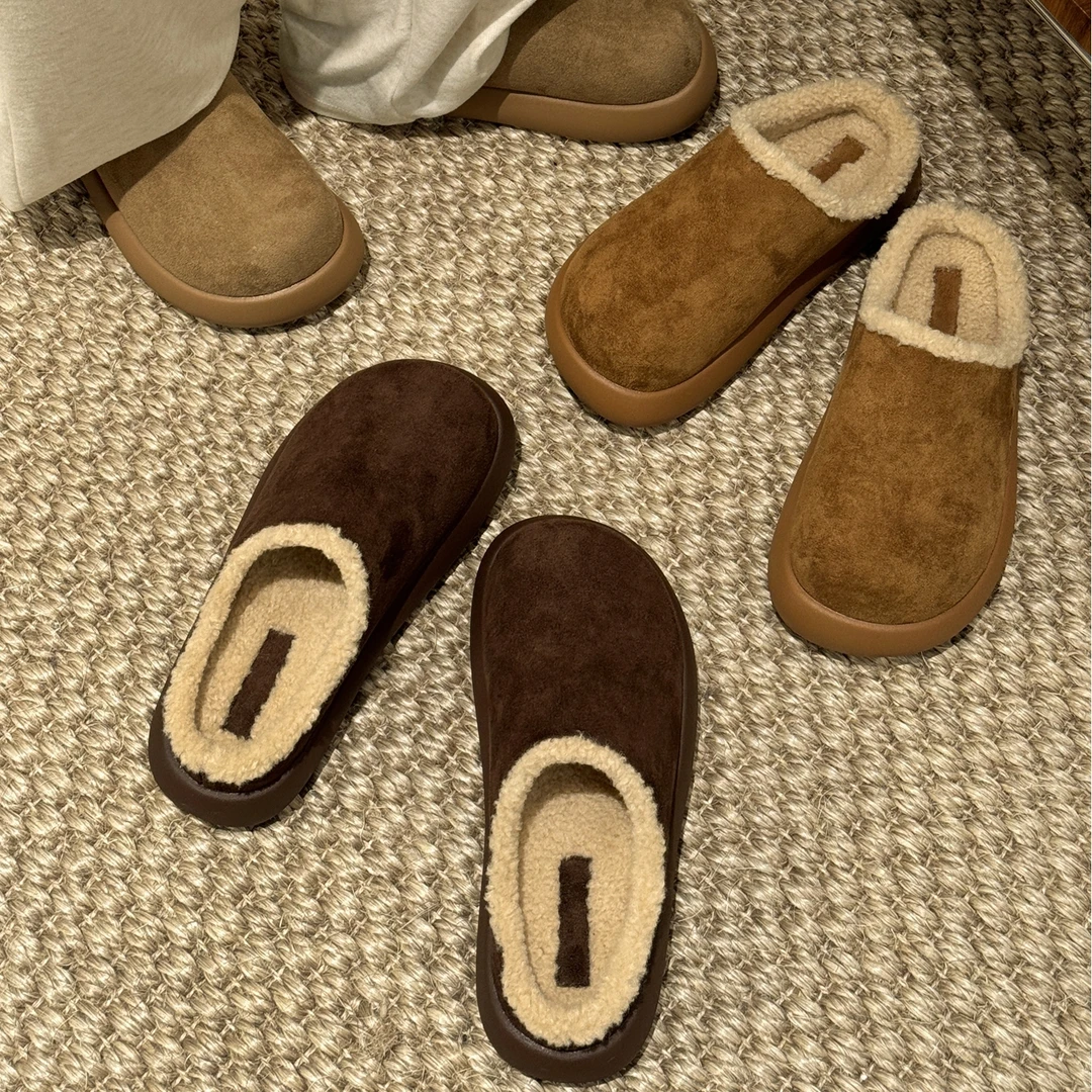 贾不假勃肯鞋女款2025新款冬季超火加绒防寒女包头半拖毛毛棉鞋子