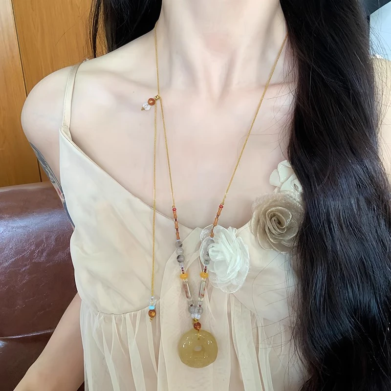 非金属布艺项链 新中式国风长款貔貅吊坠项链女轻奢高级感锁骨链